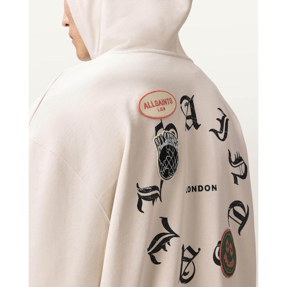 AllSaints Patcher Zip Up Cotton Hoodie